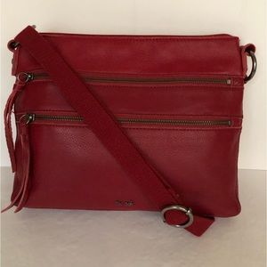 The Sak Reseda Crossbody Leather Scarlet Red web strap New NWOT